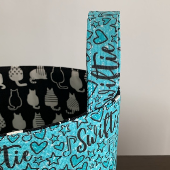 Swiftie Fabric Basket in Aqua and Turquoise Blue Taylor Swift Fabric and Cat - Picture 5 of 11